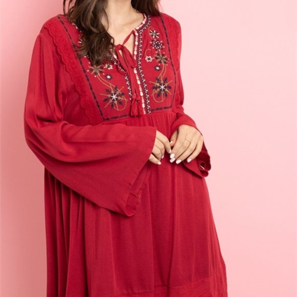 Burgundy wine Boho style dress - Picture 2 of 13